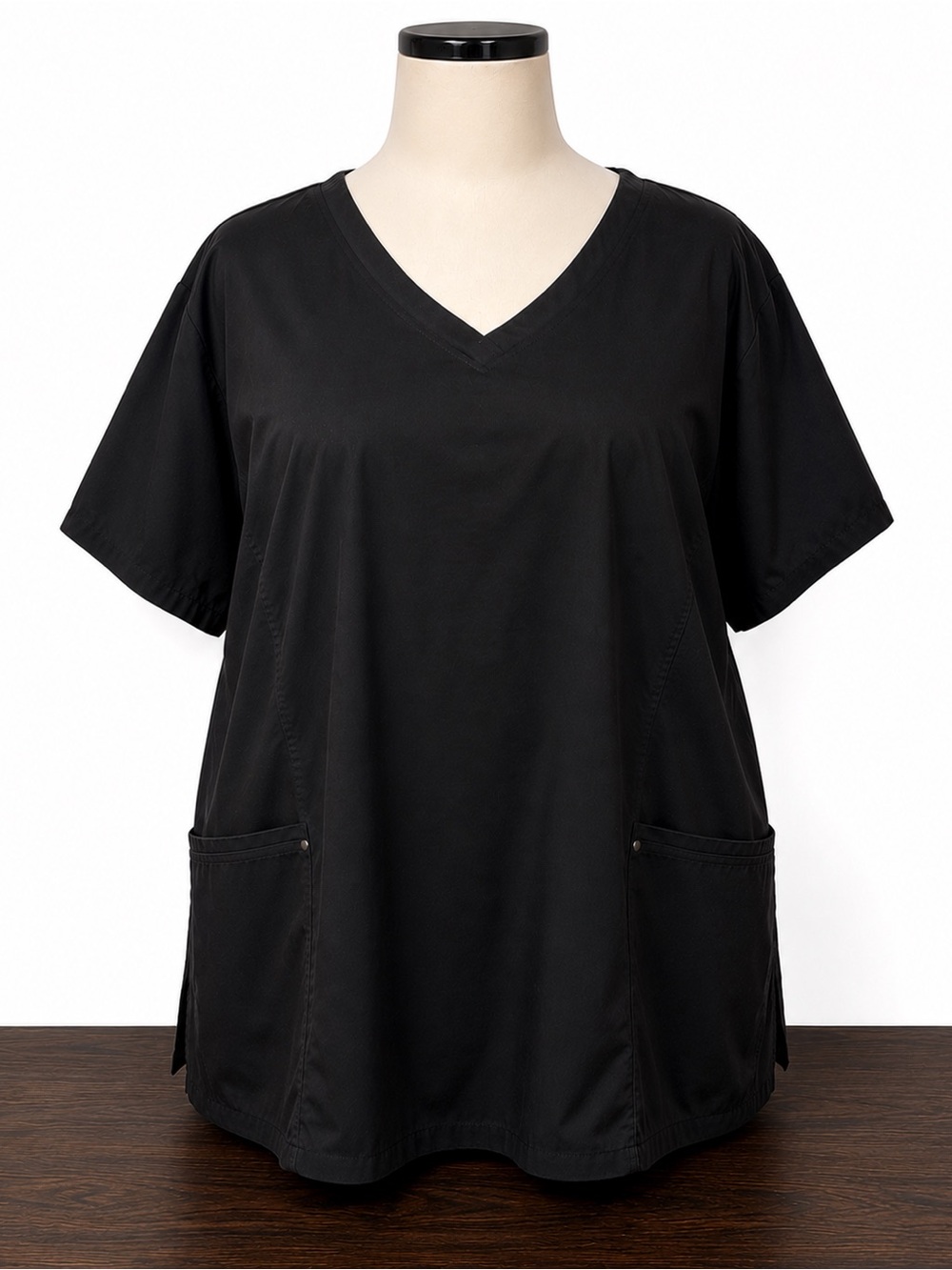 Healing Hands Black Scrub Top 4X Plus Size Stretch Side Panels V-Neck - Picture 2 of 6